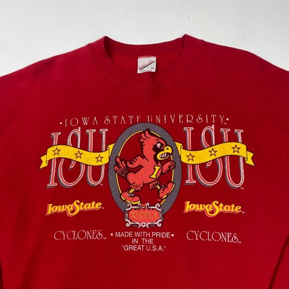 Vintage 90s Iowa State Cyclones ISU Sweatshirt Sweater Mens Medium Red Made USA - Picture 2 of 9